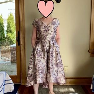 Oleg Cassini Floral Brocade Dress High Low